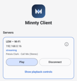Minnty Sound Android client connected to a server