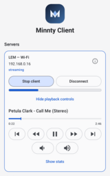 A connected server with playback controls.
