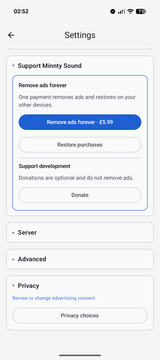 Minnty Sound support and privacy settings